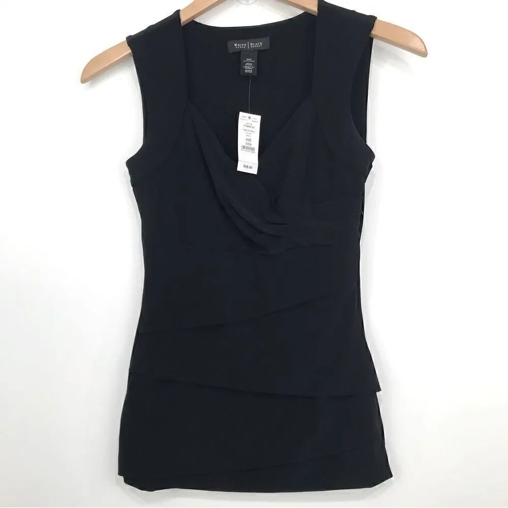 White House Black Market Black Instant Slimming Tiered Knit Classic Tank Blouse